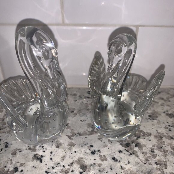 Swan Figurine Set Control Bubble Clear Chrystal Art Glass Bullicante Paperweight - Picture 3 of 8